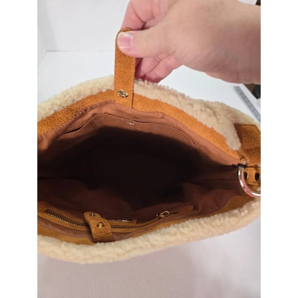 NWT Claudia Firenze Genuine Leather Bucket Bag Sherpa Trim Quilted Made in Italy